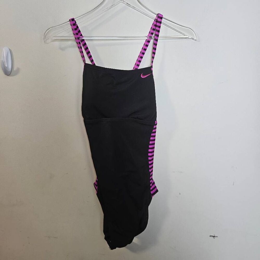 Nike Women's Stripe Crossback One Piece Racing Swimsuit Oink Black Medium